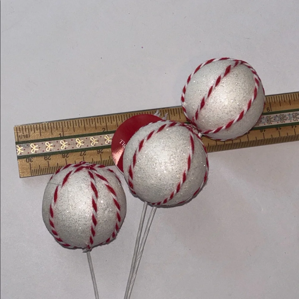 peppermint ball Christmas pick White and Red Ball Picks Set of 11 Candy Tree